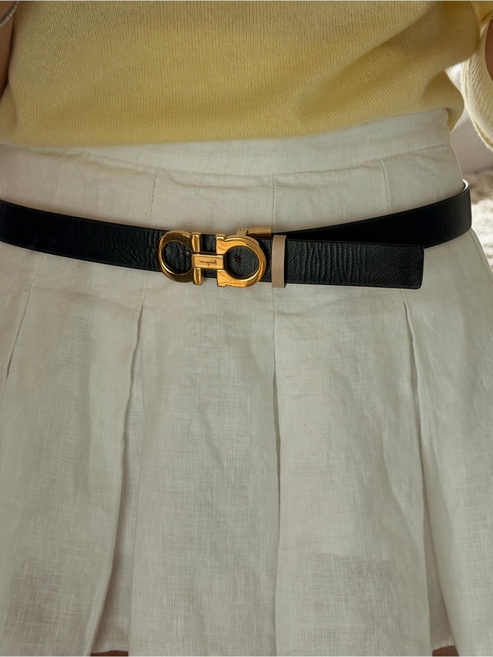 Reversible black and taupe leather Ferragamo belt with gold buckle